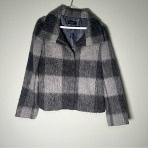 Talbots Gray Buffalo Plaid Wool Alpaca Blend Zip Up Coat Size Small Petite